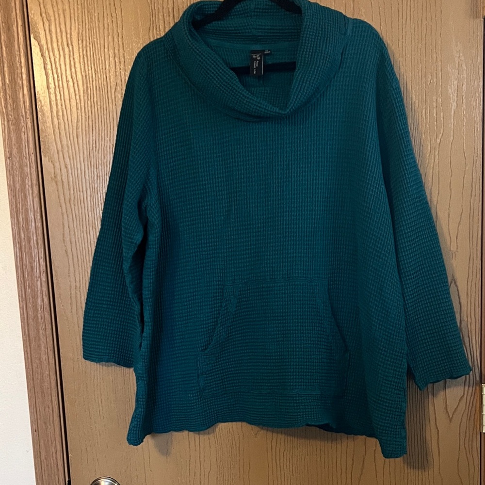 Teal Cowl Neck waffle top
